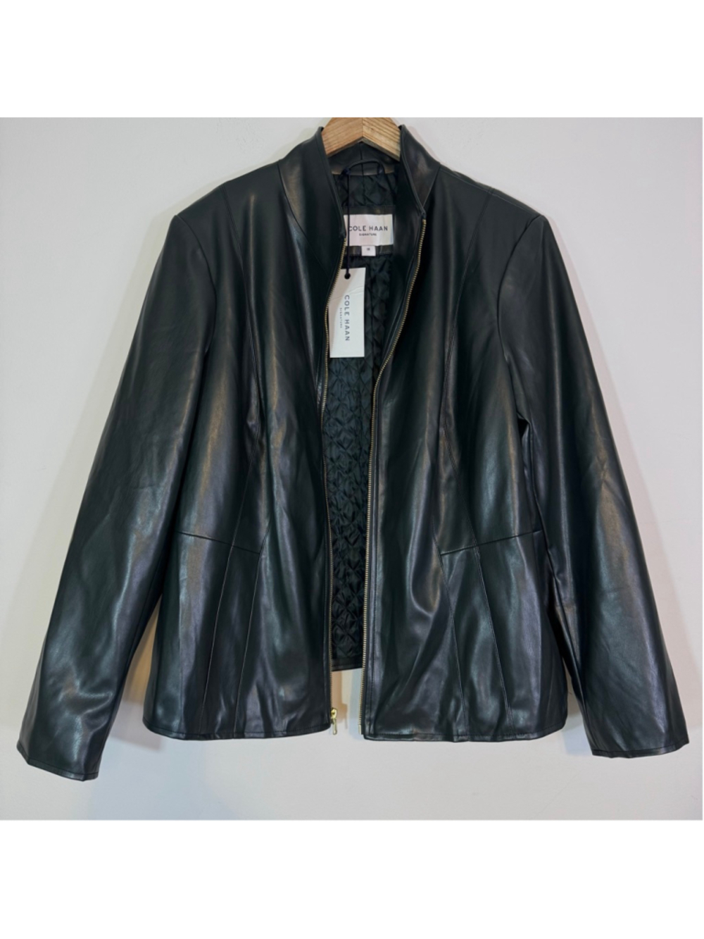 COLE HAAN Signature Women's Dark Green Faux Leather Jacket NWT Size 1X